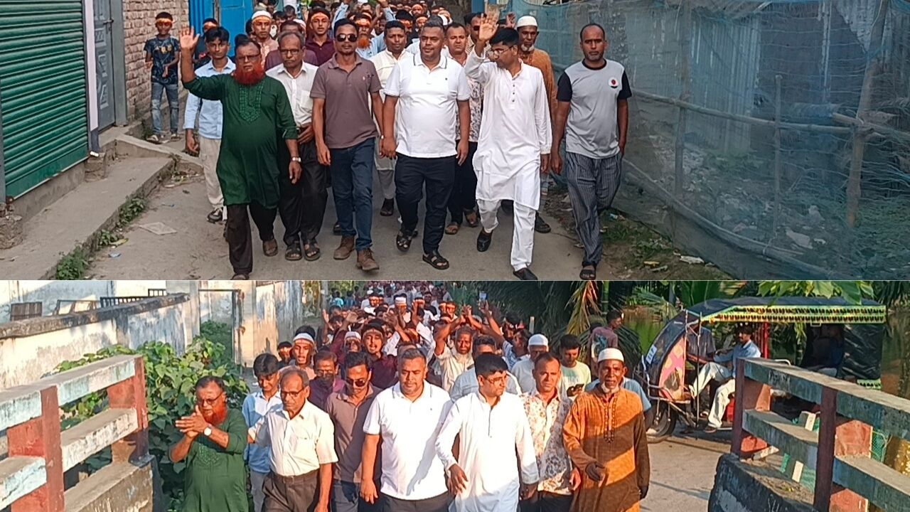 চেয়ারম্যান প্রার্থীর শোডাউন ও পূজা মন্ডপ পরিদর্শন